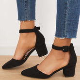 Suisecloths Block Low Heel Pumps Pointed Toe Ankle Buckle Strap Heels Oshnow